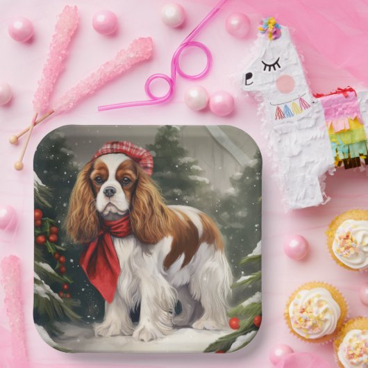 Cavalier King Charles Spaniel Dog Kerstmis Papieren Bordje (Feest)