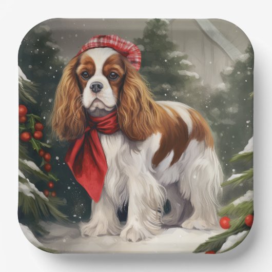 Cavalier King Charles Spaniel Dog Kerstmis Papieren Bordje (Voorkant)