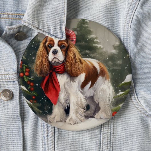 Cavalier King Charles Spaniel Dog Kerstmis Ronde Button 6,0 Cm (In situ)