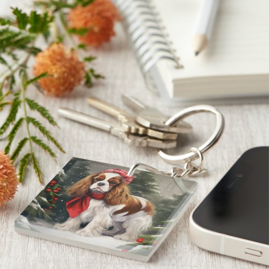 Cavalier King Charles Spaniel Dog Kerstmis Sleutelhanger (Voorkant Rechts)