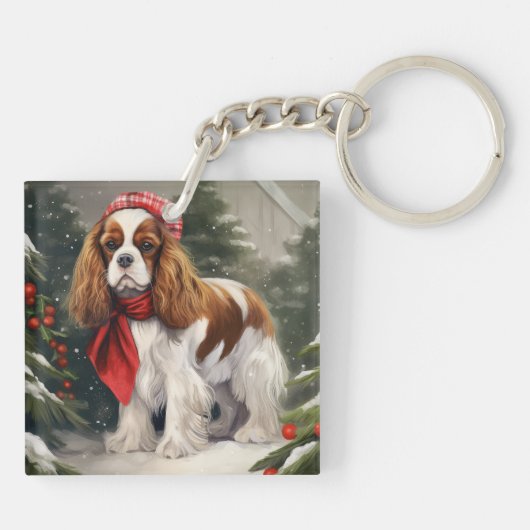 Cavalier King Charles Spaniel Dog Kerstmis Sleutelhanger (Achterkant)