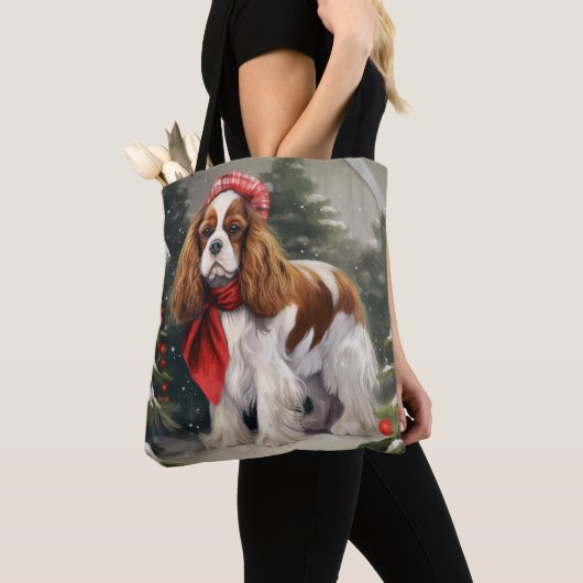 Cavalier King Charles Spaniel Dog Kerstmis Tote Bag (Dichtbij)