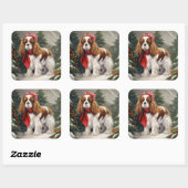 Cavalier King Charles Spaniel Dog Kerstmis Vierkante Sticker (Vel)