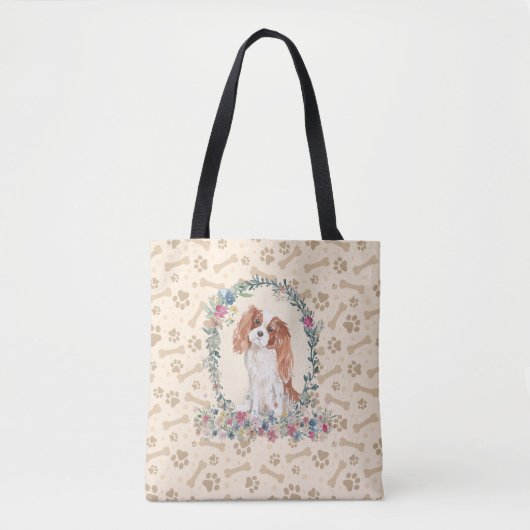 Cavalier King Charles Spaniel Dog Paw Print Bone Tote Bag (Voorkant)