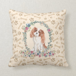 Cavalier King Charles Spaniel Dog Paw Print Floral Kussen
