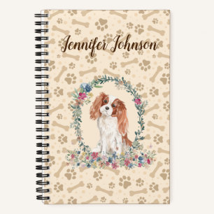Cavalier King Charles Spaniel Dog Paw Print Floral Notitieboek