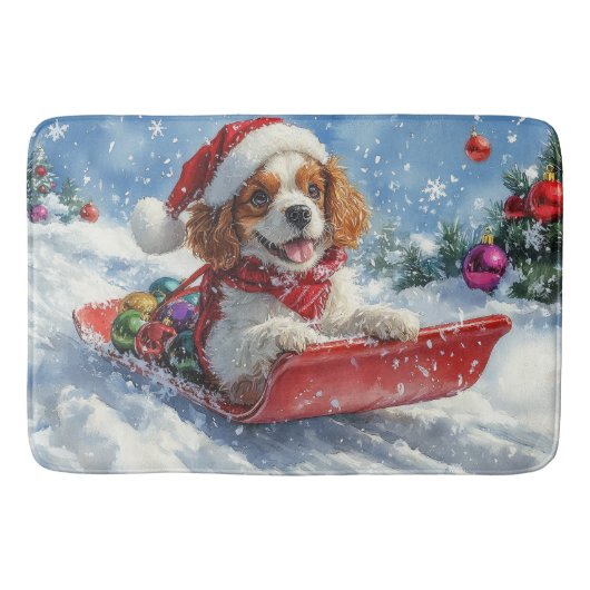 Cavalier King Charles Spaniel Dog Sledge Kerstmis Badmat (Voorkant)