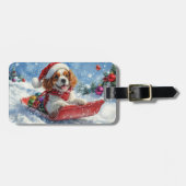 Cavalier King Charles Spaniel Dog Sledge Kerstmis Bagagelabel (Voorkant horizontaal)