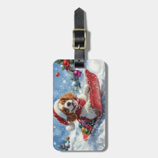 Cavalier King Charles Spaniel Dog Sledge Kerstmis Bagagelabel (Voorkant verticaal)