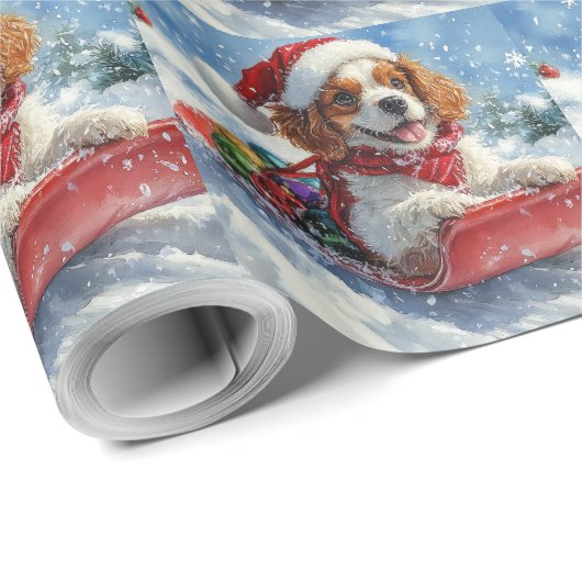 Cavalier King Charles Spaniel Dog Sledge Kerstmis Cadeaupapier (Rol Hoek)