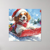 Cavalier King Charles Spaniel Dog Sledge Kerstmis Canvas Afdruk (Voorkant)