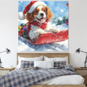 Cavalier King Charles Spaniel Dog Sledge Kerstmis Canvas Afdruk (Insitu (Slaapkamer))
