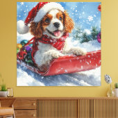 Cavalier King Charles Spaniel Dog Sledge Kerstmis Canvas Afdruk (Insitu (Woonkamer))