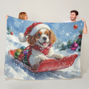 Cavalier King Charles Spaniel Dog Sledge Kerstmis Fleece Deken