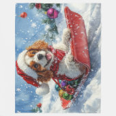Cavalier King Charles Spaniel Dog Sledge Kerstmis Fleece Deken (Voorkant)