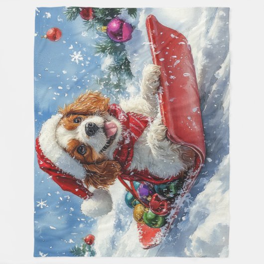 Cavalier King Charles Spaniel Dog Sledge Kerstmis Fleece Deken (Voorkant)