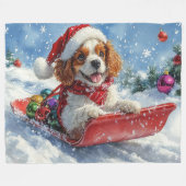 Cavalier King Charles Spaniel Dog Sledge Kerstmis Fleece Deken (Voorkant (Horizontaal))