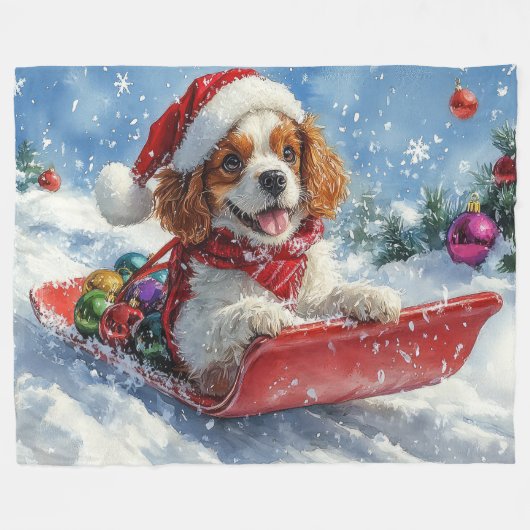 Cavalier King Charles Spaniel Dog Sledge Kerstmis Fleece Deken (Voorkant (Horizontaal))
