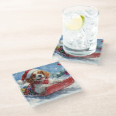 Cavalier King Charles Spaniel Dog Sledge Kerstmis Glazen Onderzetter (Schuin)