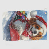 Cavalier King Charles Spaniel Dog Sledge Kerstmis Golfhanddoek (Horizontaal)