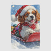Cavalier King Charles Spaniel Dog Sledge Kerstmis Golfhanddoek (Voorkant)