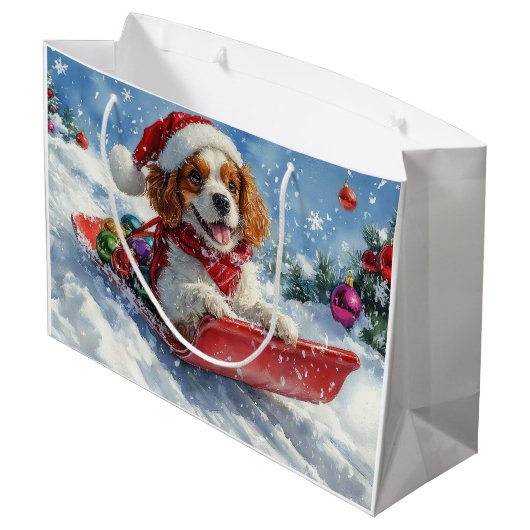 Cavalier King Charles Spaniel Dog Sledge Kerstmis Groot Cadeauzakje (Achterkant Gekanteld)
