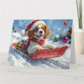 Cavalier King Charles Spaniel Dog Sledge Kerstmis Kaart (Voorkant)