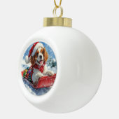 Cavalier King Charles Spaniel Dog Sledge Kerstmis Keramische Bal Ornament (Rechts)