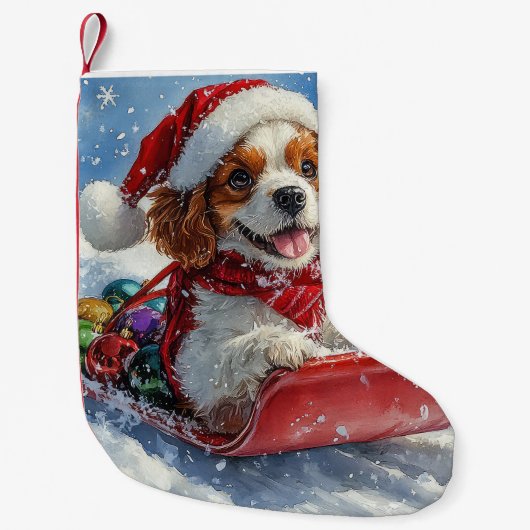 Cavalier King Charles Spaniel Dog Sledge Kerstmis Kleine Kerstsok (Voorkant)
