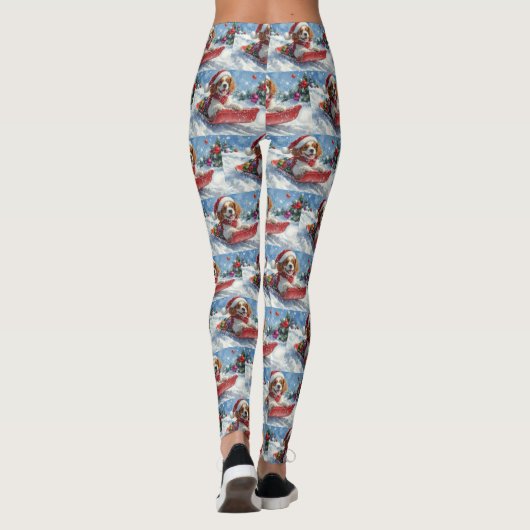 Cavalier King Charles Spaniel Dog Sledge Kerstmis Leggings (Achterkant)
