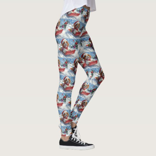 Cavalier King Charles Spaniel Dog Sledge Kerstmis Leggings (Rechts)