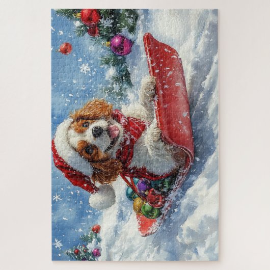 Cavalier King Charles Spaniel Dog Sledge Kerstmis Legpuzzel (Verticaal)