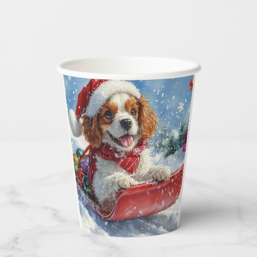 Cavalier King Charles Spaniel Dog Sledge Kerstmis Papieren Bekers (Achterkant)