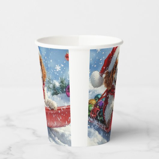 Cavalier King Charles Spaniel Dog Sledge Kerstmis Papieren Bekers (Links)
