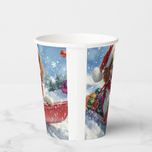 Cavalier King Charles Spaniel Dog Sledge Kerstmis Papieren Bekers (Rechts)