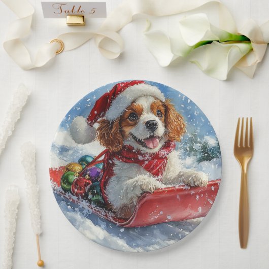 Cavalier King Charles Spaniel Dog Sledge Kerstmis Papieren Bordje (Huwelijk)