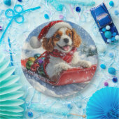 Cavalier King Charles Spaniel Dog Sledge Kerstmis Papieren Bordje (Feest)