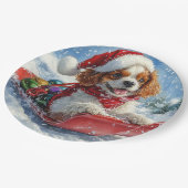 Cavalier King Charles Spaniel Dog Sledge Kerstmis Papieren Bordje (Gekanteld)