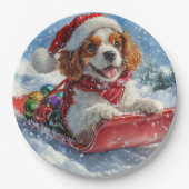 Cavalier King Charles Spaniel Dog Sledge Kerstmis Papieren Bordje (Voorkant)