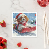 Cavalier King Charles Spaniel Dog Sledge Kerstmis Servet (Insitu)