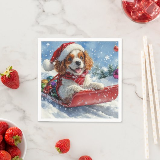 Cavalier King Charles Spaniel Dog Sledge Kerstmis Servet (Insitu)