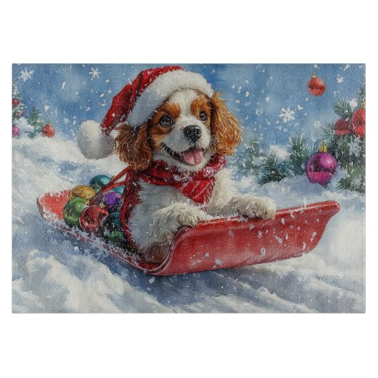 Cavalier King Charles Spaniel Dog Sledge Kerstmis Snijplank (Voorkant)