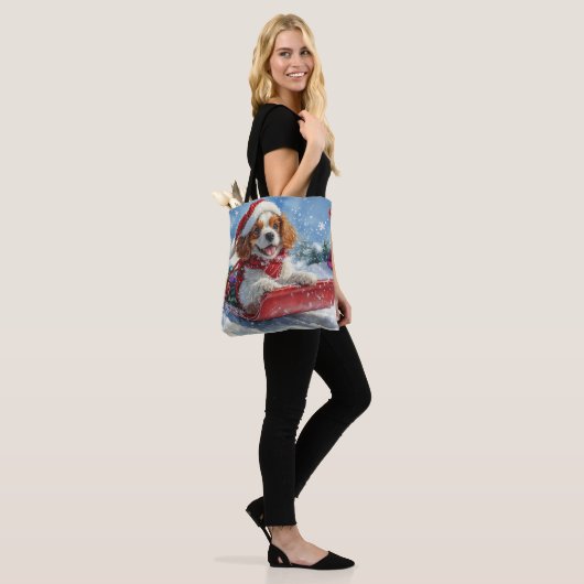 Cavalier King Charles Spaniel Dog Sledge Kerstmis Tote Bag (Op model)