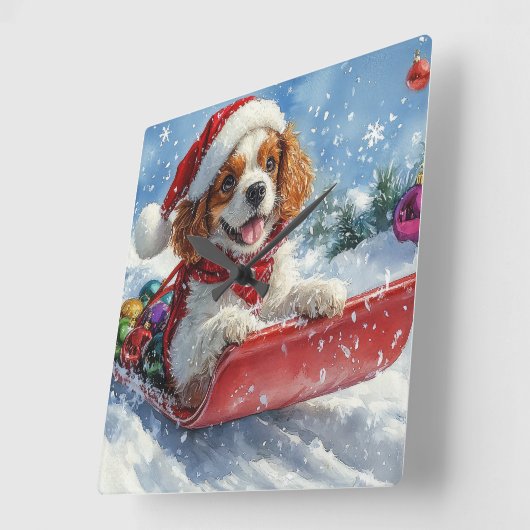 Cavalier King Charles Spaniel Dog Sledge Kerstmis Vierkante Klok (Hoek)