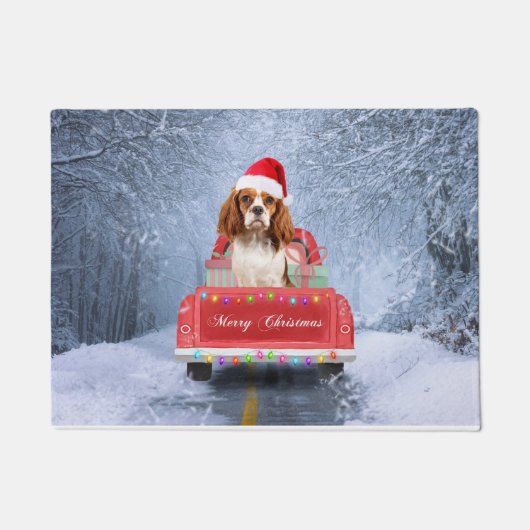 Cavalier King Charles Spaniel Dog Snow kerst Deurmat (Voorkant)