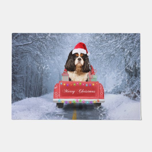 Cavalier King Charles Spaniel Dog Snow kerst Deurmat (Voorkant)