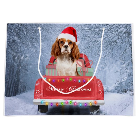 Cavalier King Charles Spaniel Dog Snow kerst Groot Cadeauzakje (Voorkant)