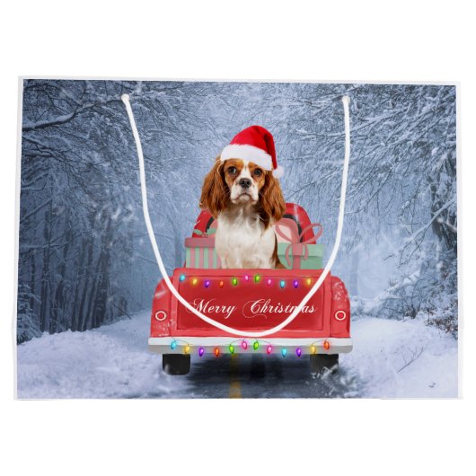 Cavalier King Charles Spaniel Dog Snow kerst Groot Cadeauzakje (Achterkant)
