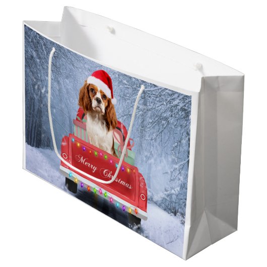 Cavalier King Charles Spaniel Dog Snow kerst Groot Cadeauzakje (Voorkant Gekanteld)