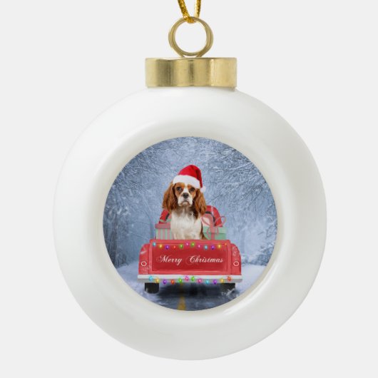 Cavalier King Charles Spaniel Dog Snow kerst Keramische Bal Ornament (Voorkant)
